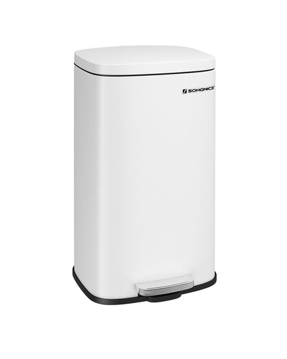 8 Gallon White Stainless Steel Step Trash Can with Hinged Lid