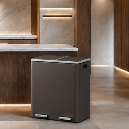 Trash Can with 2 Compartments, 2 x 8-Gallon Double Garbage Can, TrashBin with Lids - HWLEXTRA 