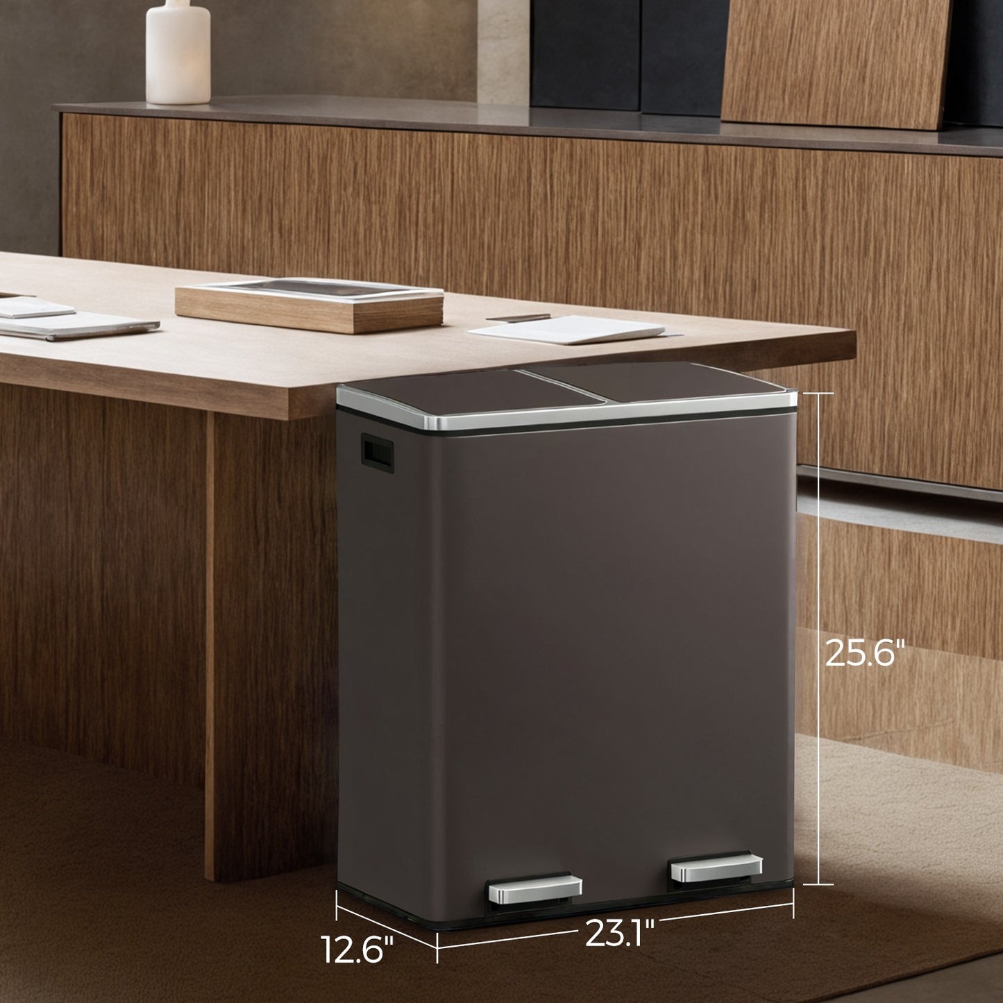 Trash Can with 2 Compartments, 2 x 8-Gallon Double Garbage Can, TrashBin with Lids - HWLEXTRA 