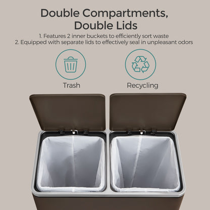 Trash Can with 2 Compartments, 2 x 8-Gallon Double Garbage Can, TrashBin with Lids - HWLEXTRA 