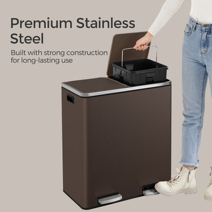 Trash Can with 2 Compartments, 2 x 8-Gallon Double Garbage Can, TrashBin with Lids - HWLEXTRA 