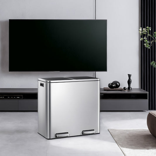 Trash Can with 2 Compartments, 2 x 8-Gallon Double Garbage Can, TrashBin with Lids - HWLEXTRA 