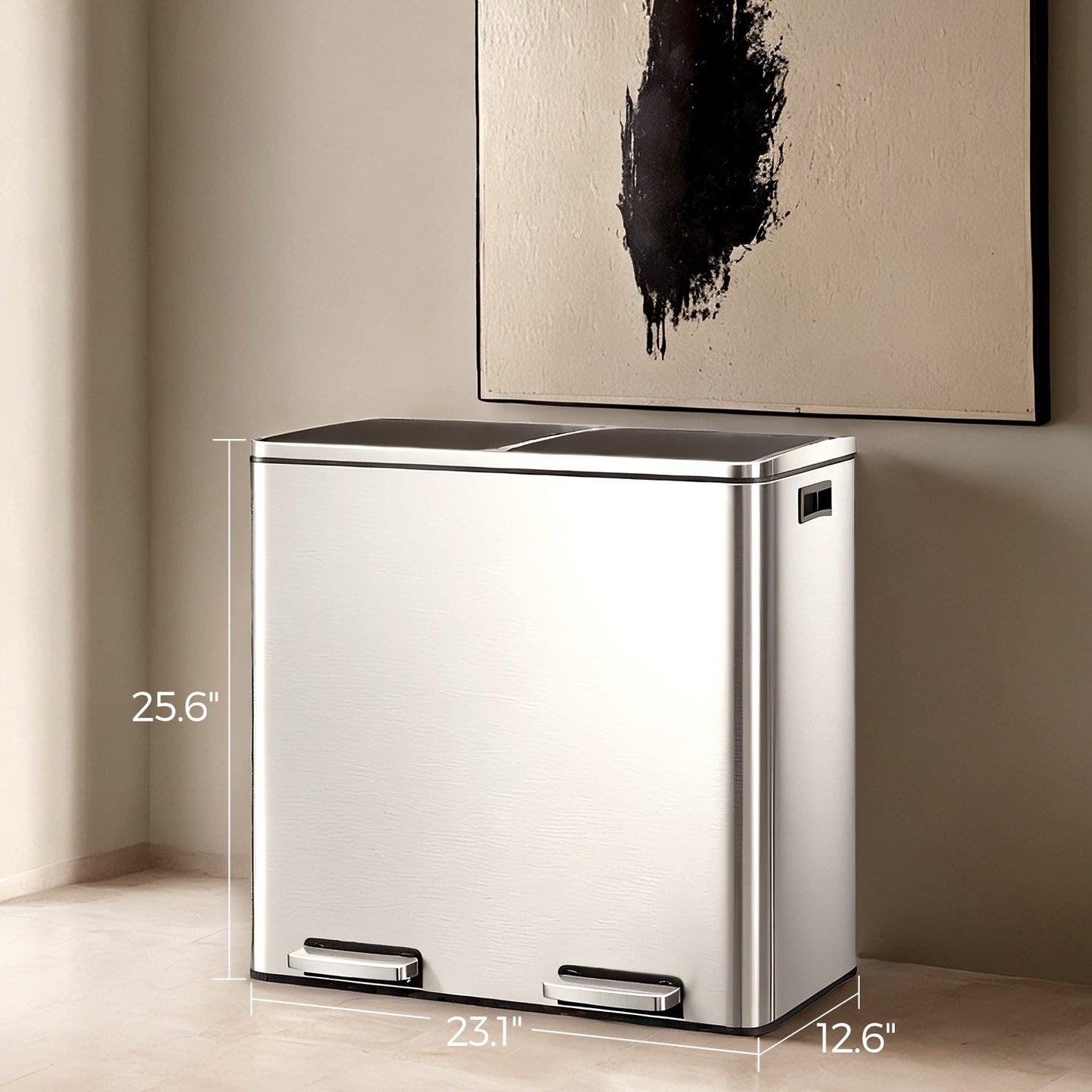 Trash Can with 2 Compartments, 2 x 8-Gallon Double Garbage Can, TrashBin with Lids - HWLEXTRA 
