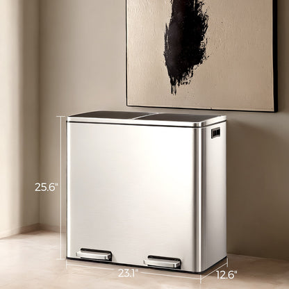 Trash Can with 2 Compartments, 2 x 8-Gallon Double Garbage Can, TrashBin with Lids - HWLEXTRA 