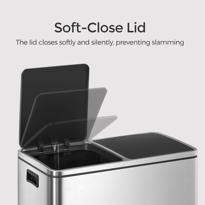 Trash Can with 2 Compartments, 2 x 8-Gallon Double Garbage Can, TrashBin with Lids - HWLEXTRA 