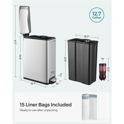 13 Gallon Garbage Can for Narrow Spaces with Soft-Close Lid - HWLEXTRA 