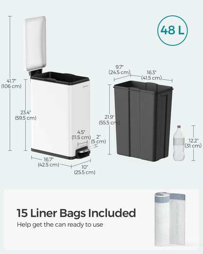 13 Gallon Garbage Can for Narrow Spaces with Soft-Close Lid