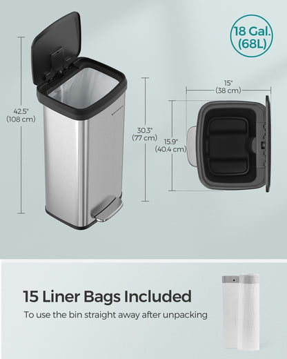 18-Gallon Stainless Steel Garbage Can