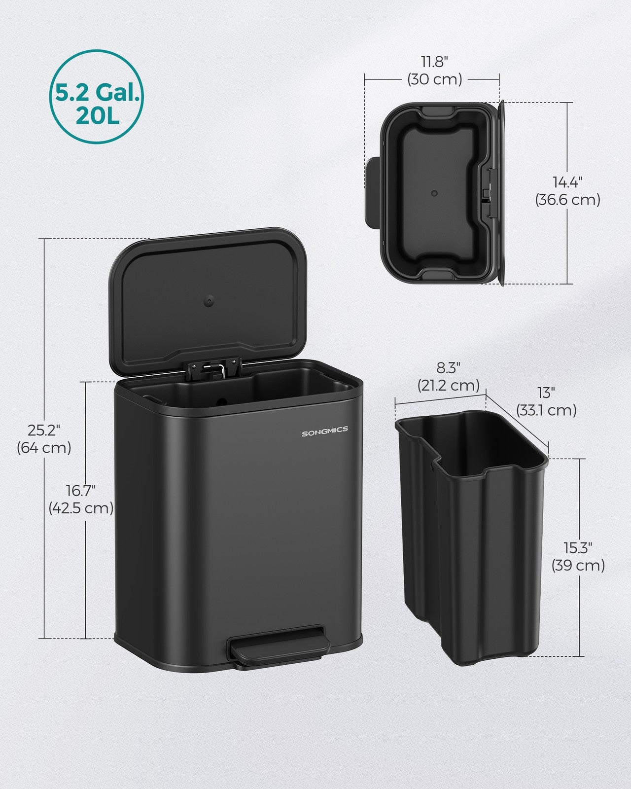 5.2-Gallon (20L) Kitchen Trash Can with Lid - image 8