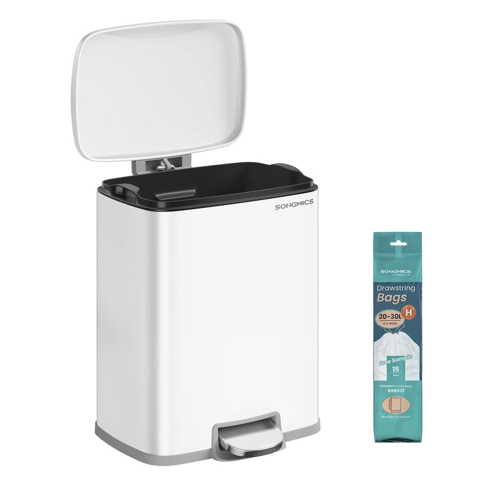 Stainless steel kitchen trash can with soft close lid and inner bucket - White