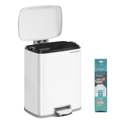 Stainless steel kitchen trash can with soft close lid and inner bucket - White