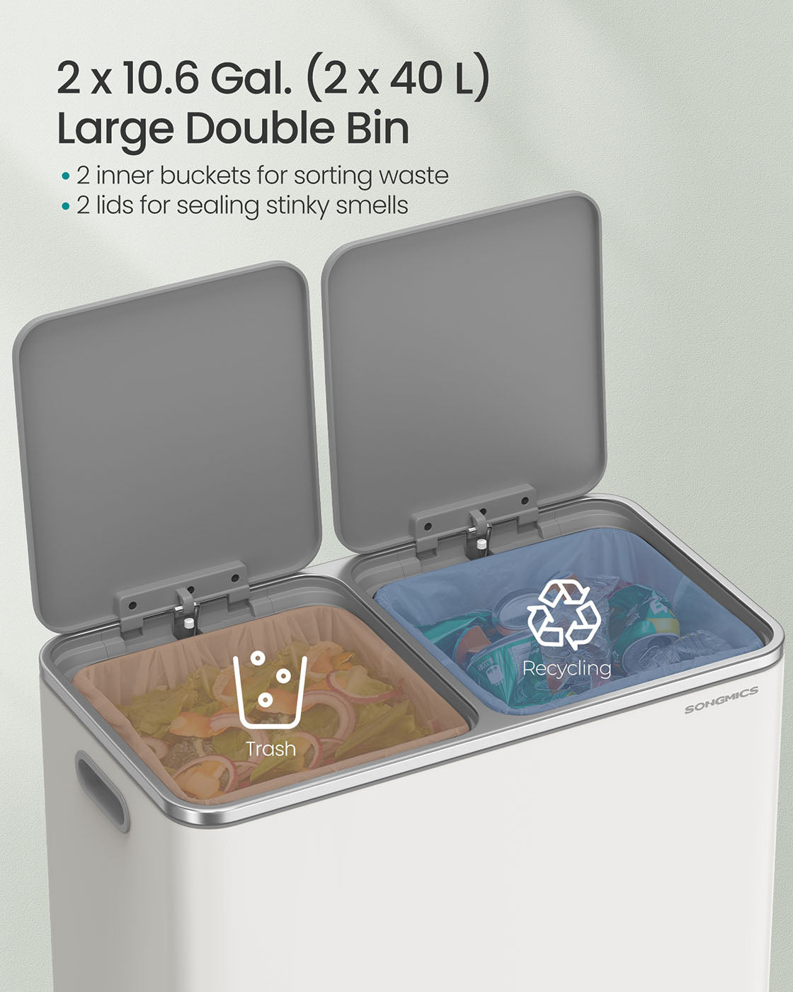 2 x 10.6 Gallon (2 x 40 L) Trash Can for Kitchen