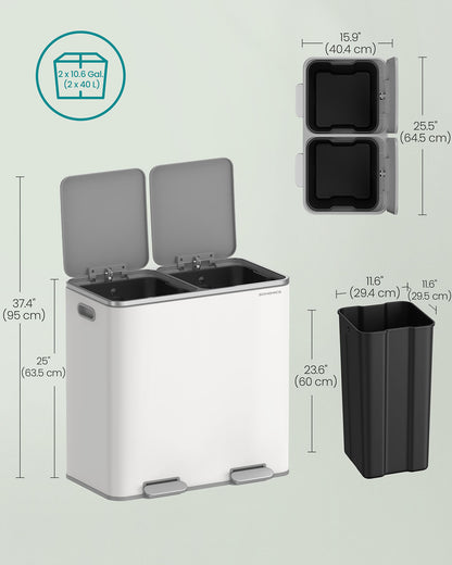 2 x 10.6 Gallon (2 x 40 L) Trash Can for Kitchen