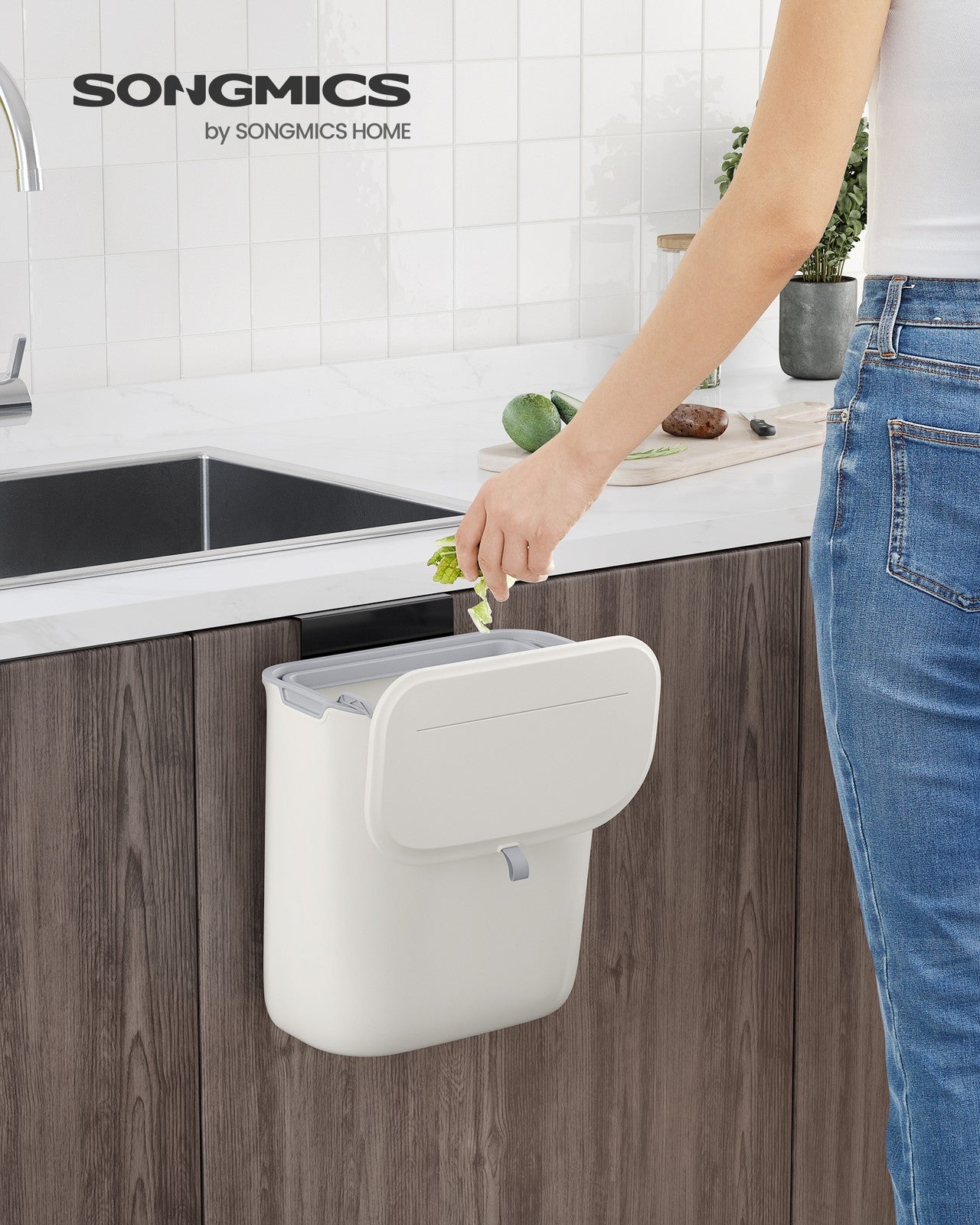 2.4-Gallon Hanging Trash Can with Lid - image 2