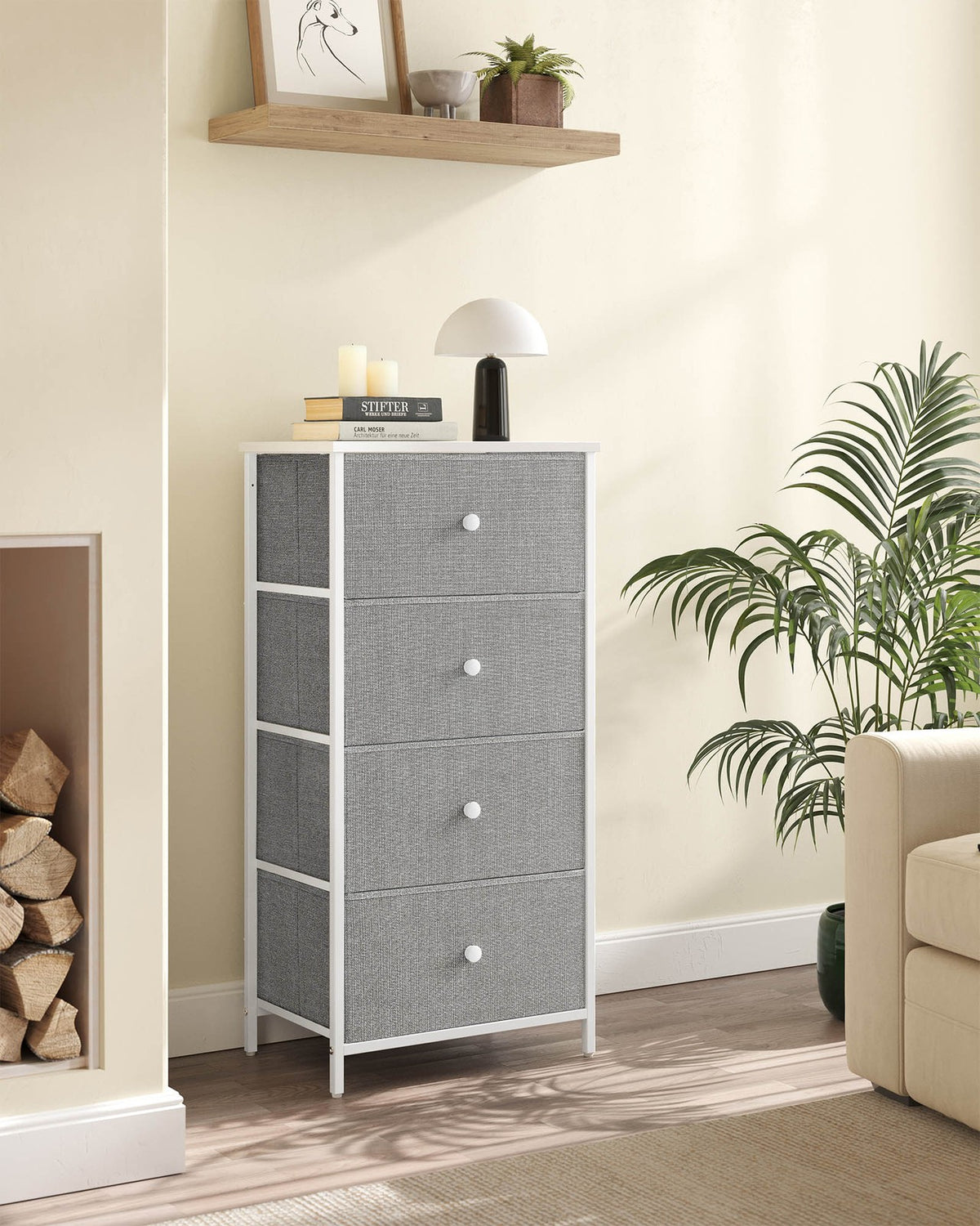 Fabric Dresser for Bedroom, with 4 Drawers, Metal Frame