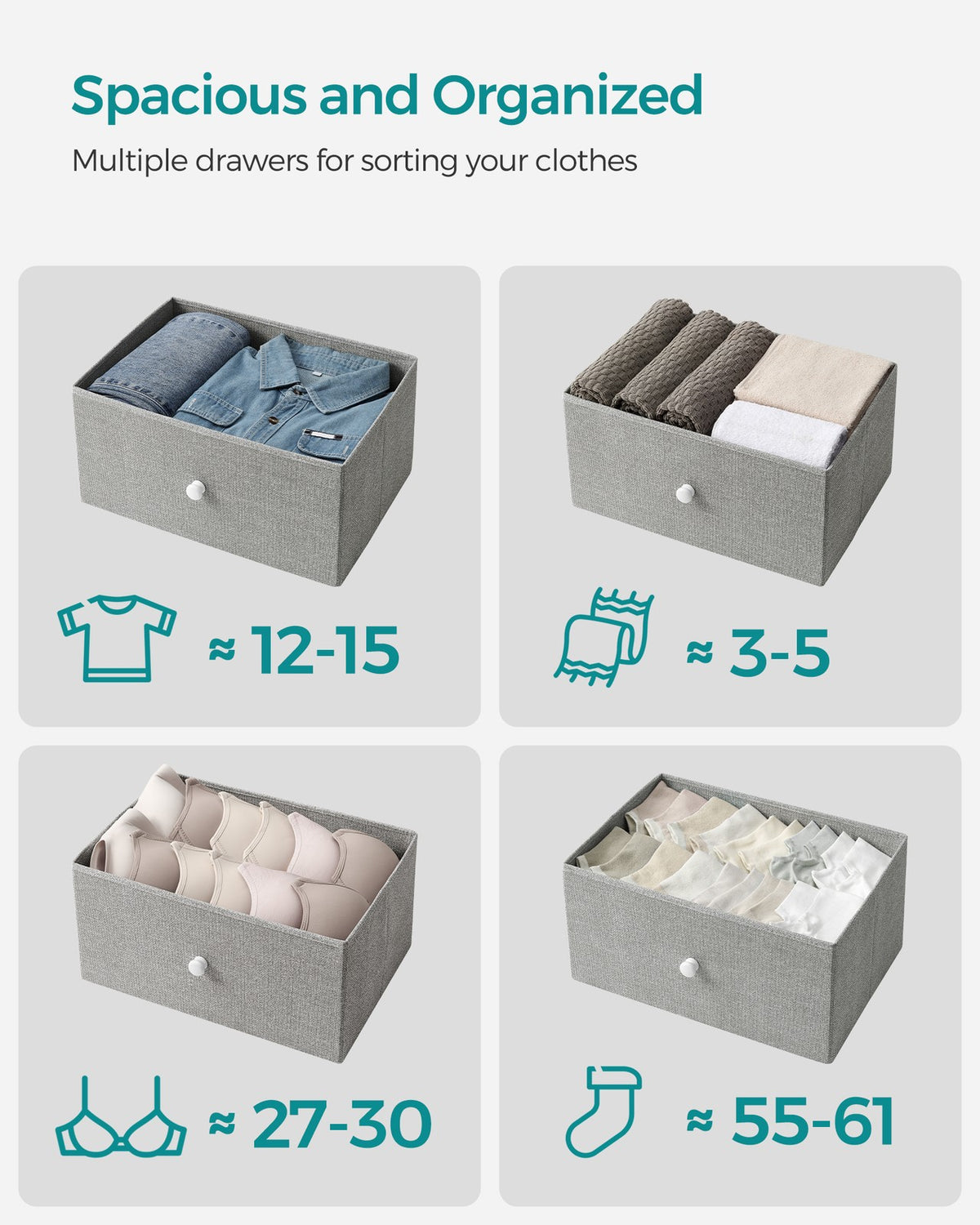 Fabric Dresser for Bedroom, with 4 Drawers, Metal Frame