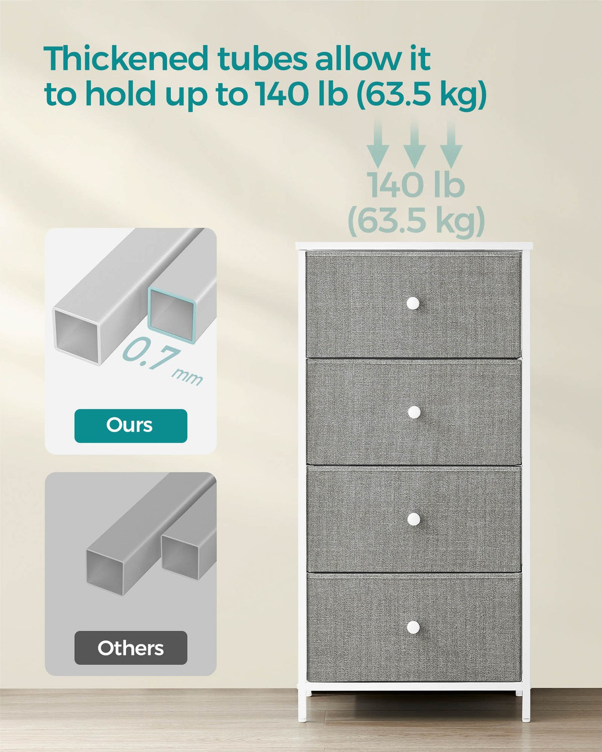 Fabric Dresser for Bedroom, with 4 Drawers, Metal Frame