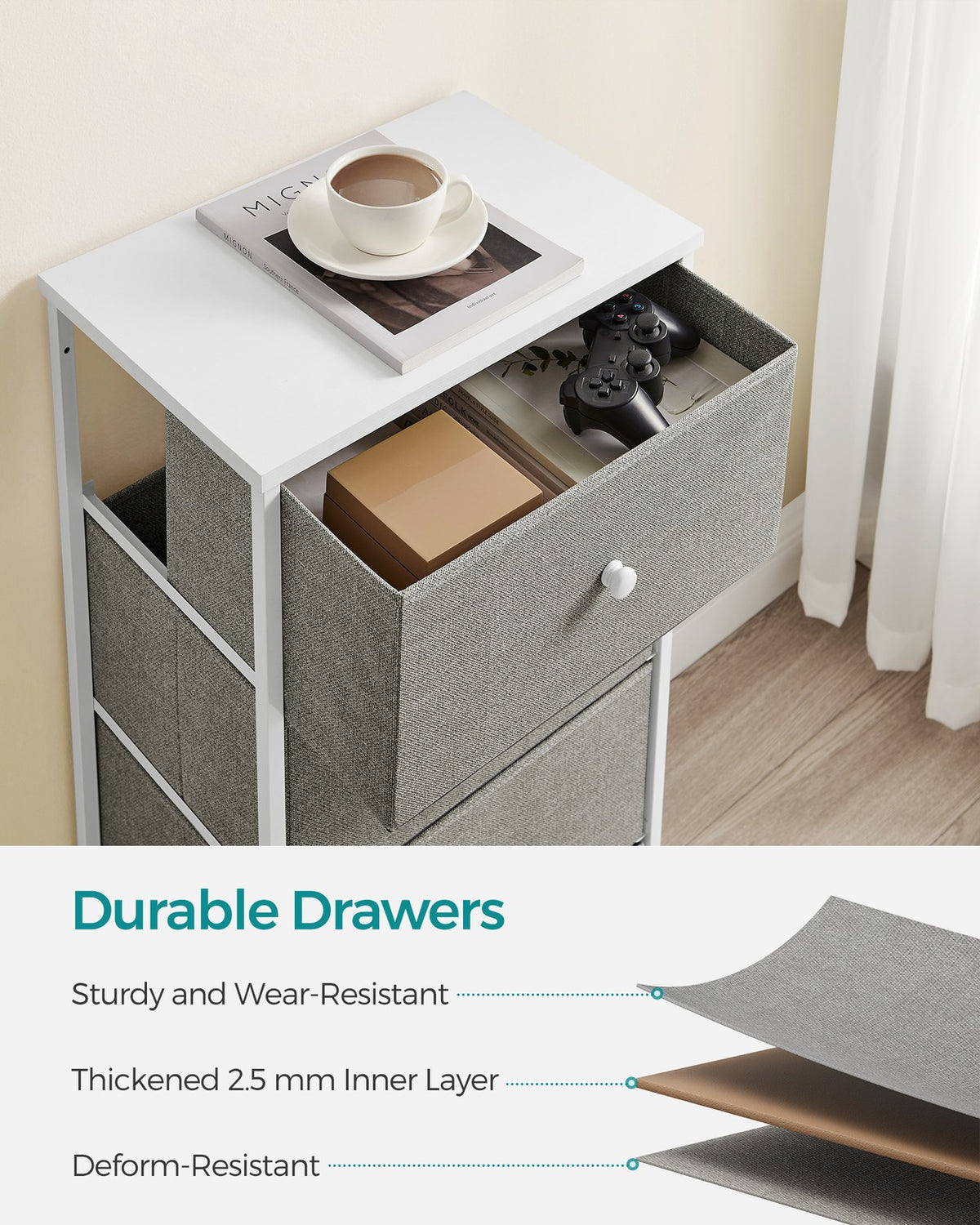 Fabric Dresser for Bedroom, with 4 Drawers, Metal Frame