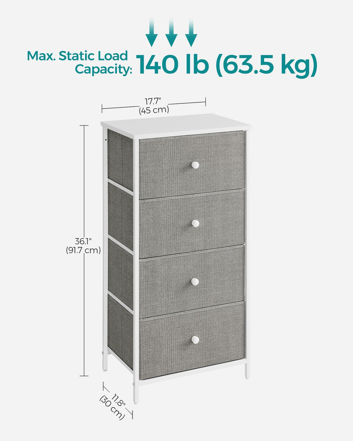 Fabric Dresser for Bedroom, with 4 Drawers, Metal Frame