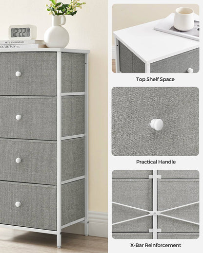 Fabric Dresser for Bedroom, with 4 Drawers, Metal Frame
