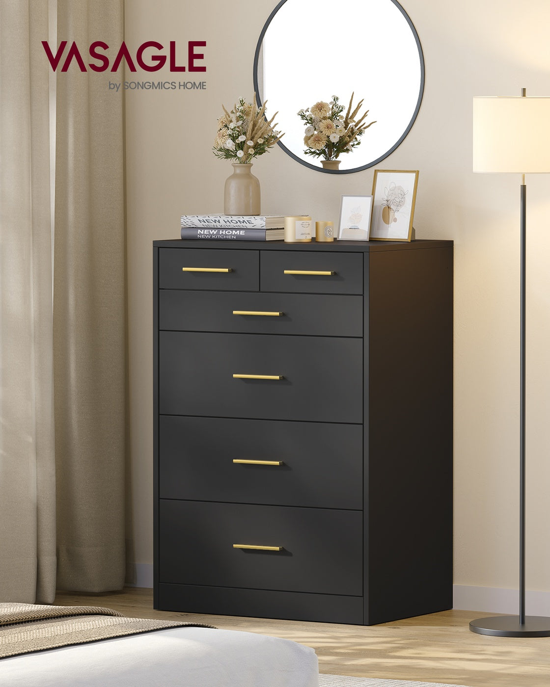 Dresser, 6-Drawer Chest, 15.8 x 23.7 x 34.8 Inches, Ink Black - image 2