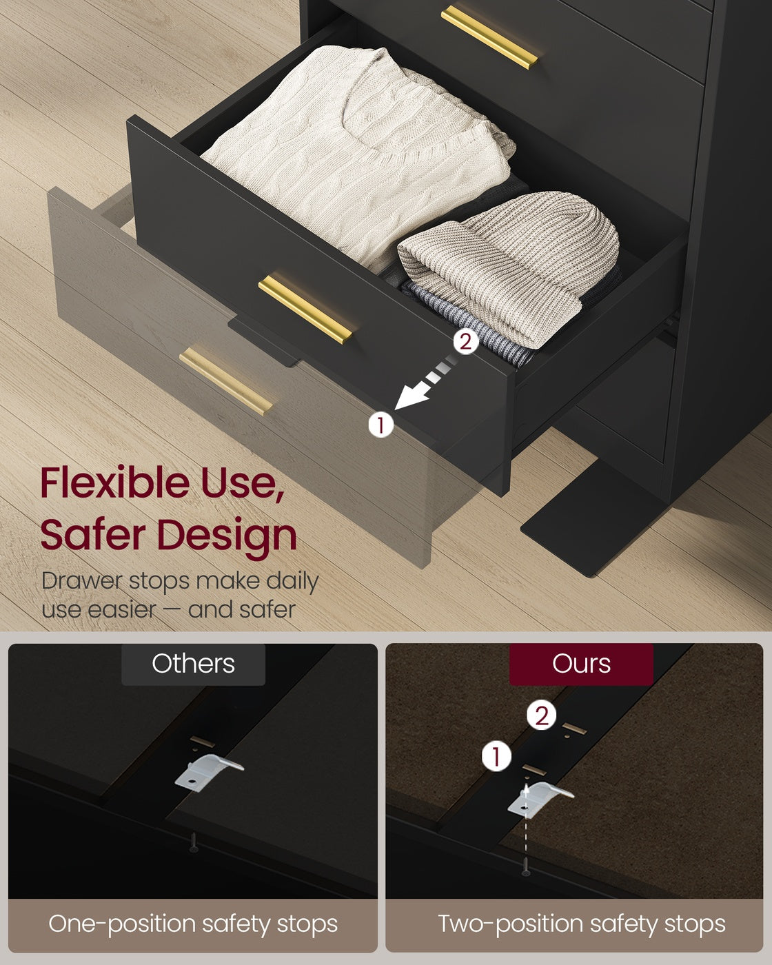 Dresser, 6-Drawer Chest, 15.8 x 23.7 x 34.8 Inches, Ink Black - image 4