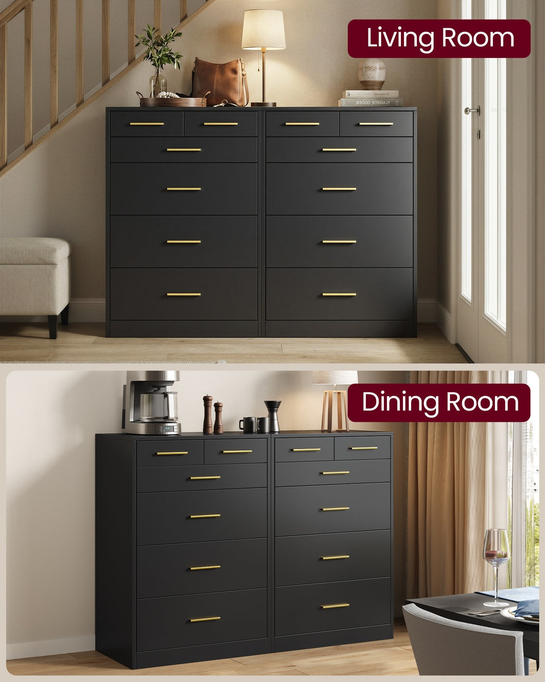 Dresser, 6-Drawer Chest, 15.8 x 23.7 x 34.8 Inches, Ink Black - image 7
