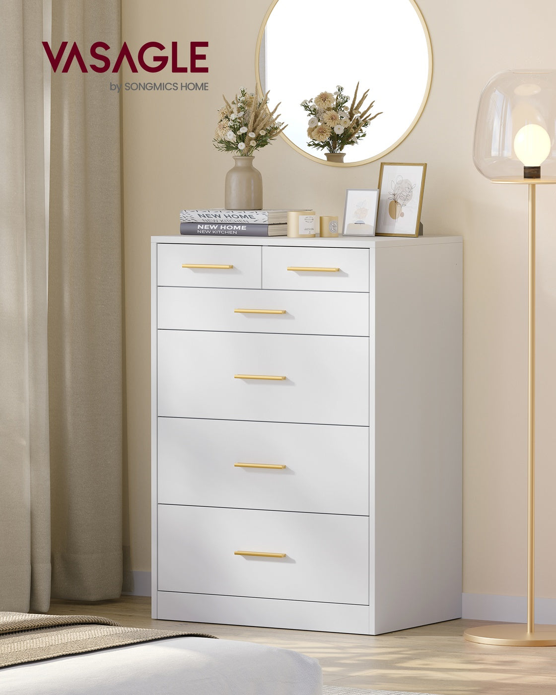 Dresser, 6-Drawer Chest, 15.8 x 23.7 x 34.8 Inches, Ink Black