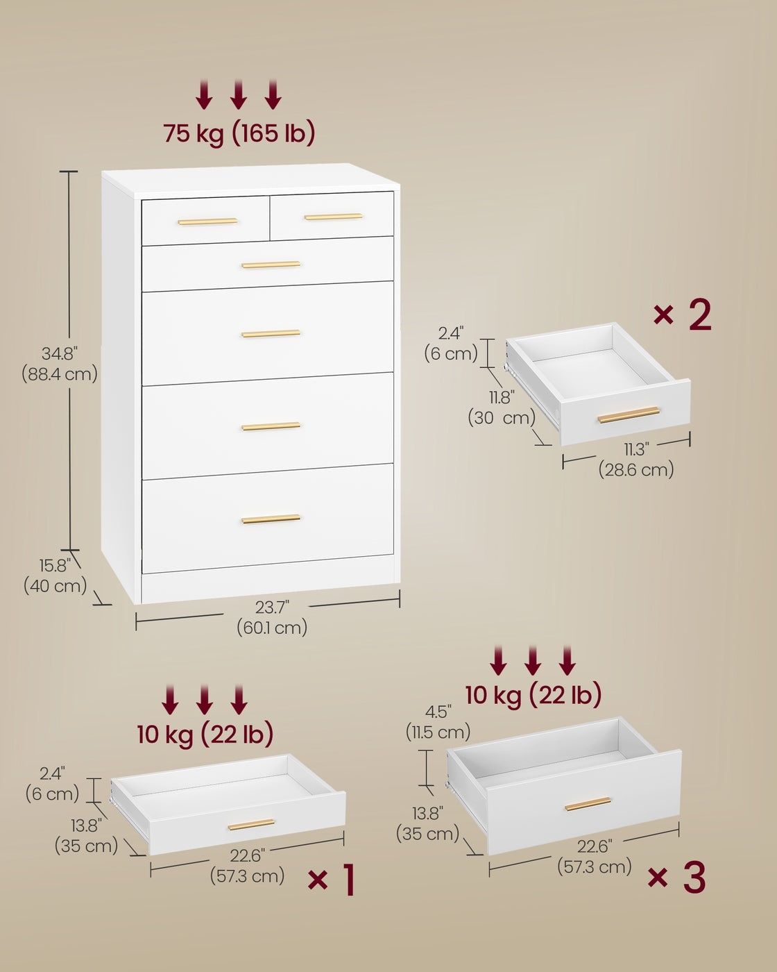 Dresser, 6-Drawer Chest, 15.8 x 23.7 x 34.8 Inches, Ink Black