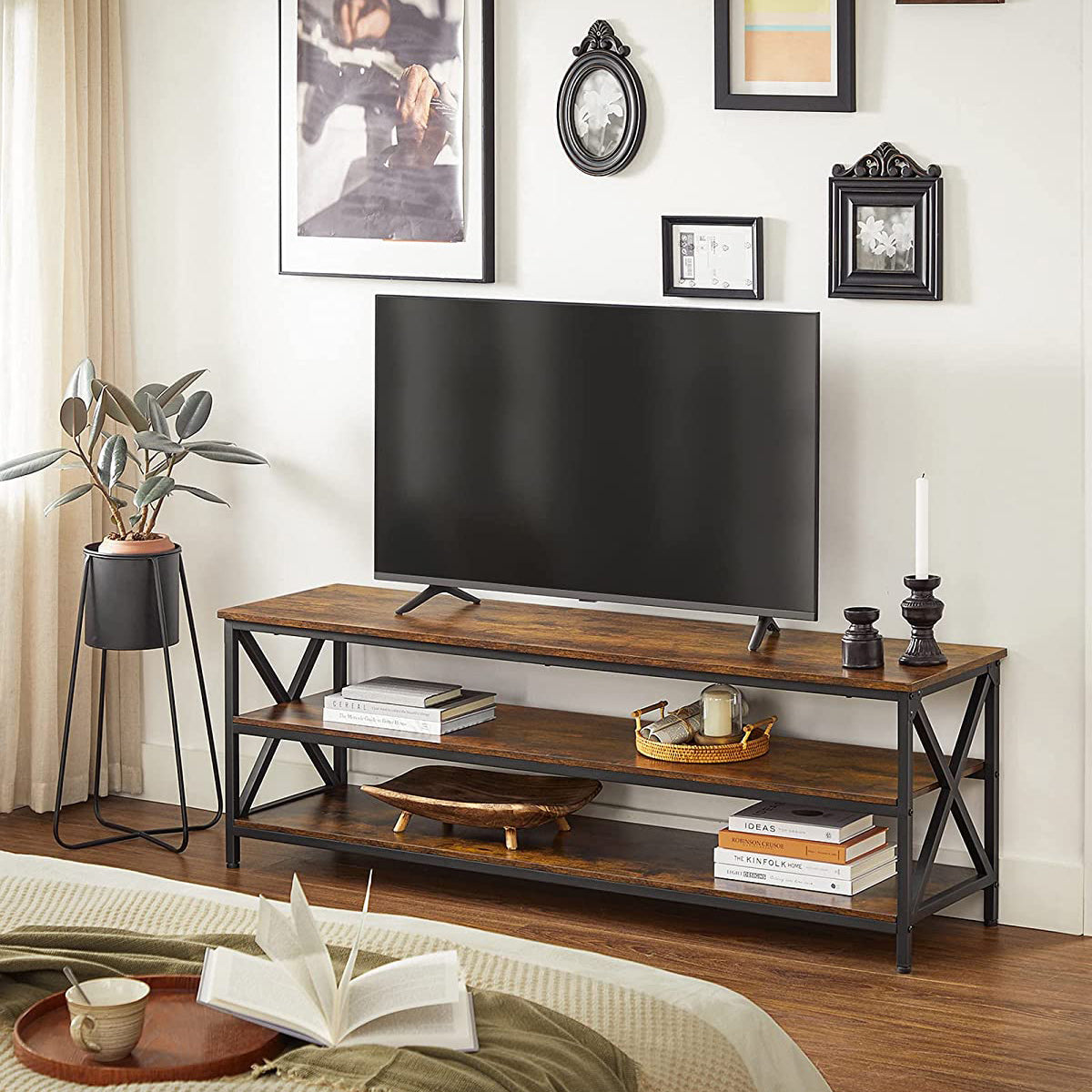 TV Stand, TV Table for up to 65-Inch TVs, Media TV Console with Shelves