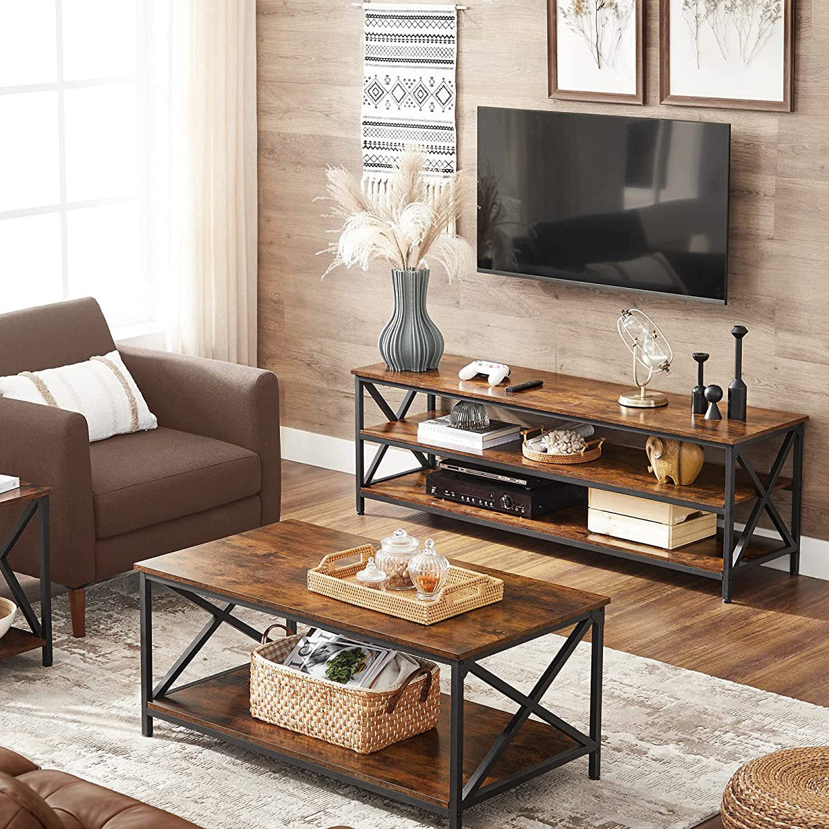 TV Stand, TV Table for up to 65-Inch TVs, Media TV Console with Shelves