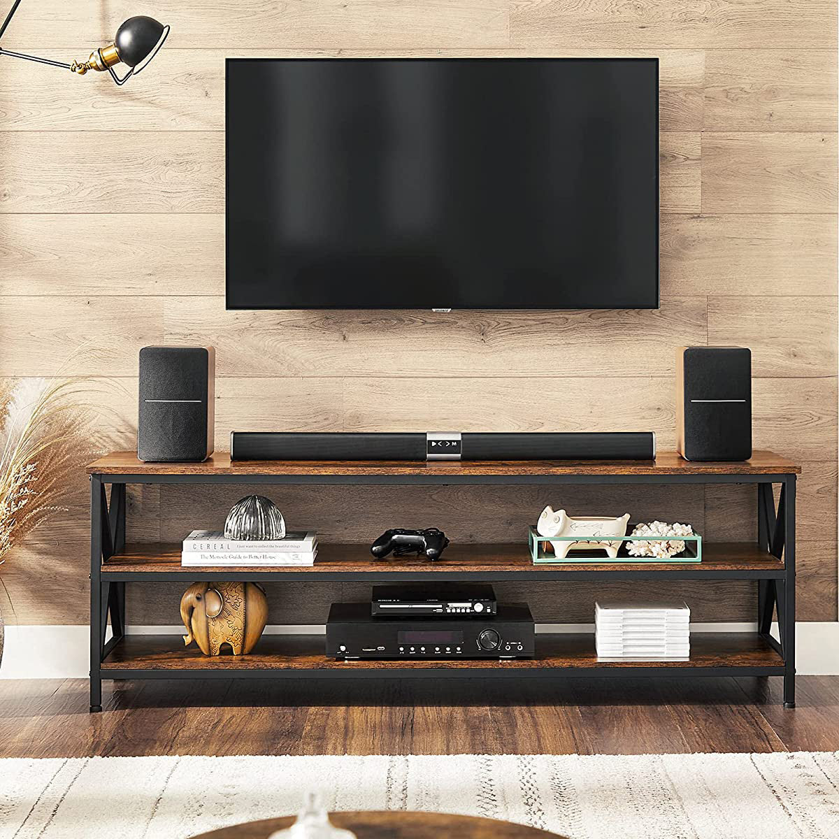 TV Stand, TV Table for up to 65-Inch TVs, Media TV Console with Shelves