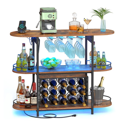 Bar Cabinet with LED Lights and Power Outlets
