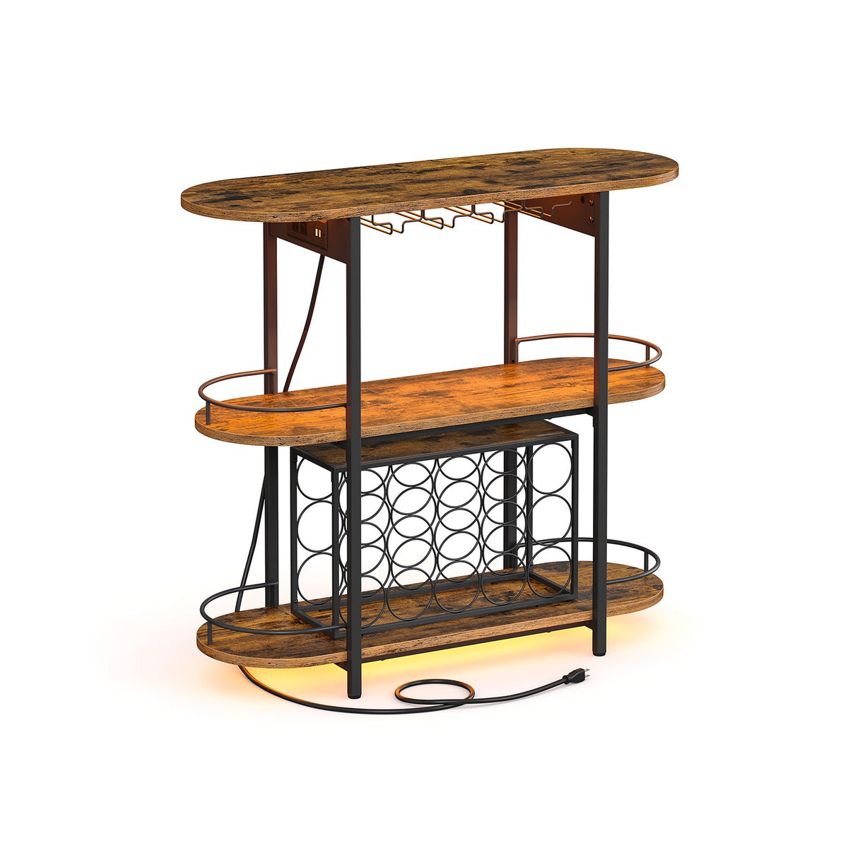 Bar Cabinet with LED Lights and Power Outlets