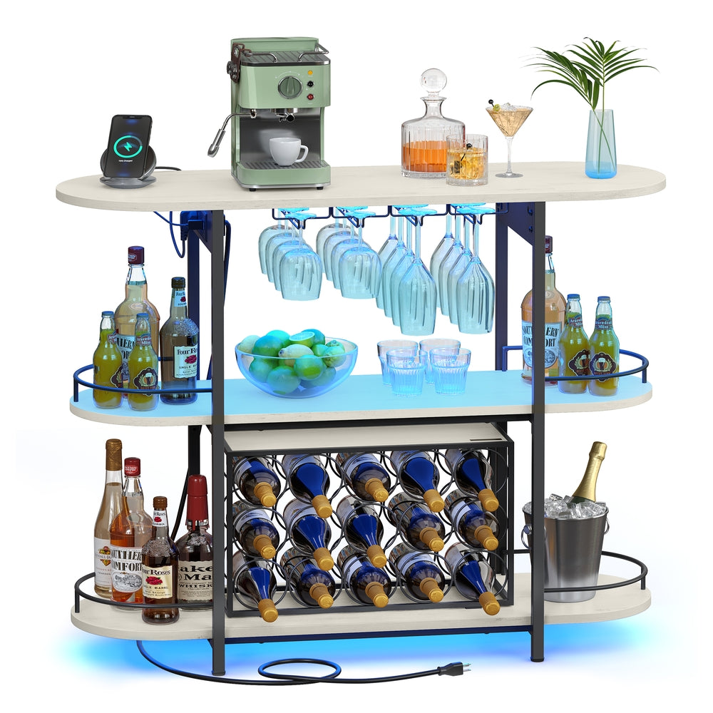 Bar Cabinet with LED Lights and Power Outlets
