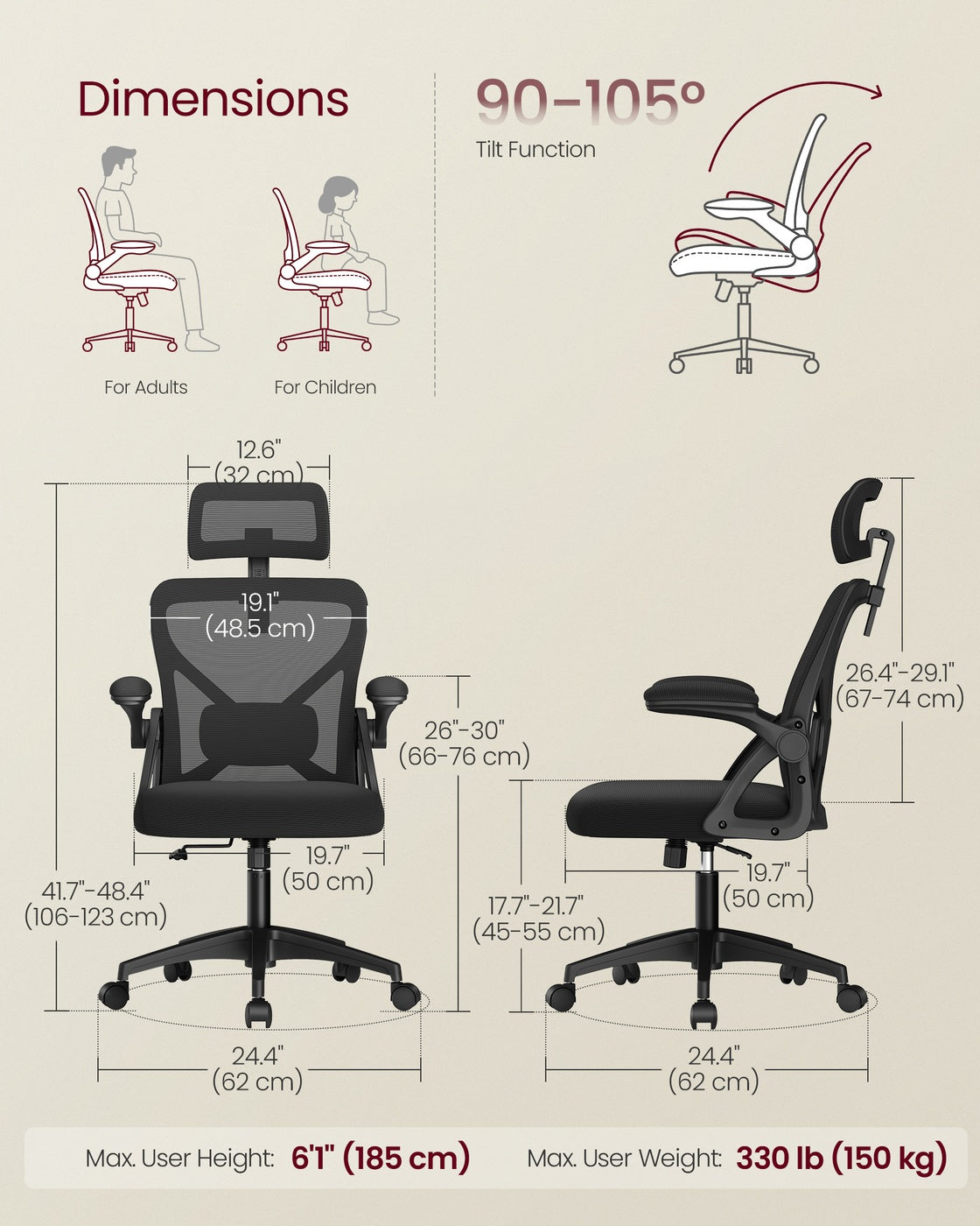 Office Chair, Ergonomic Mesh, Adjustable, Dove Gray - image 11