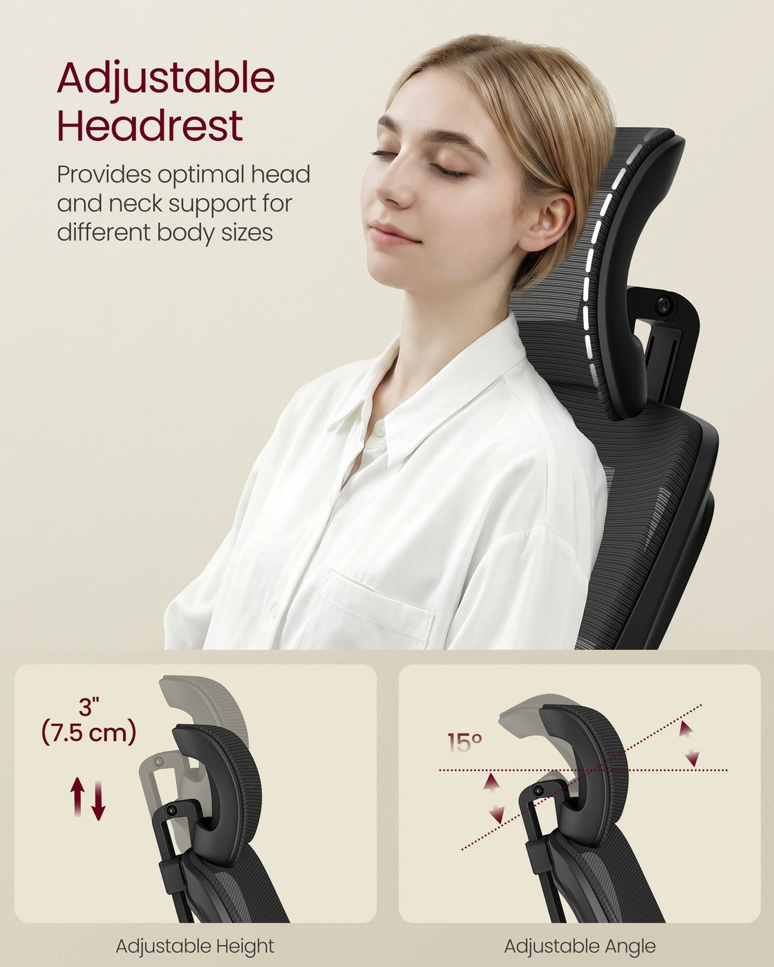 Office Chair, Ergonomic Mesh, Adjustable, Dove Gray - image 14