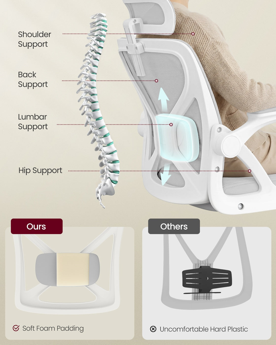 Office Chair, Ergonomic Mesh, Adjustable, Dove Gray - image 4