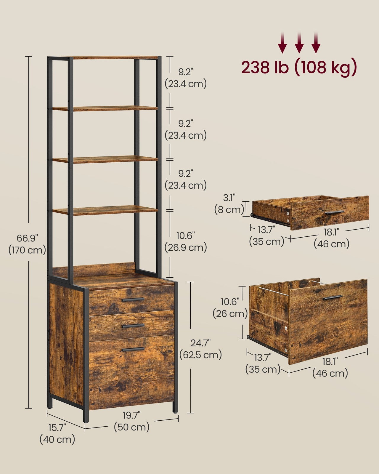 Home Office Filing Cabinet with Height-Adjustable Open Shelves - image 9