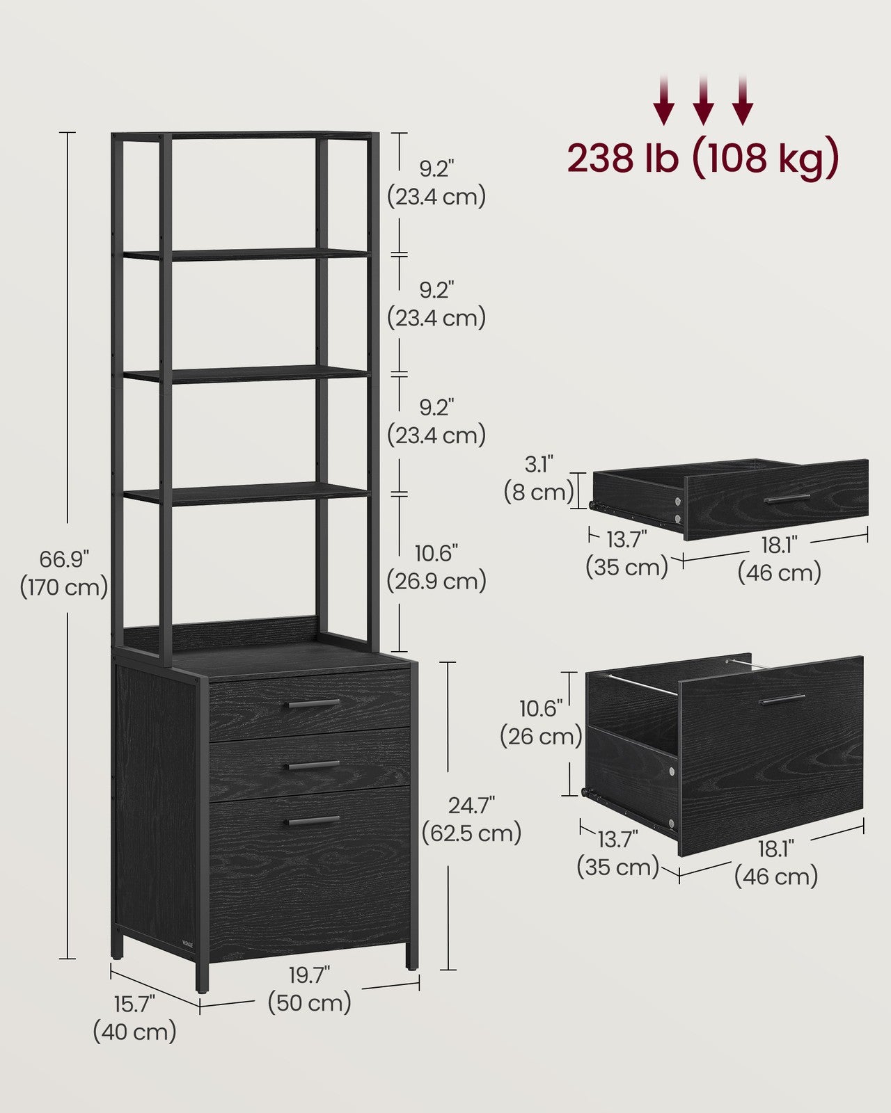 Home Office Filing Cabinet with Height-Adjustable Open Shelves - image 11
