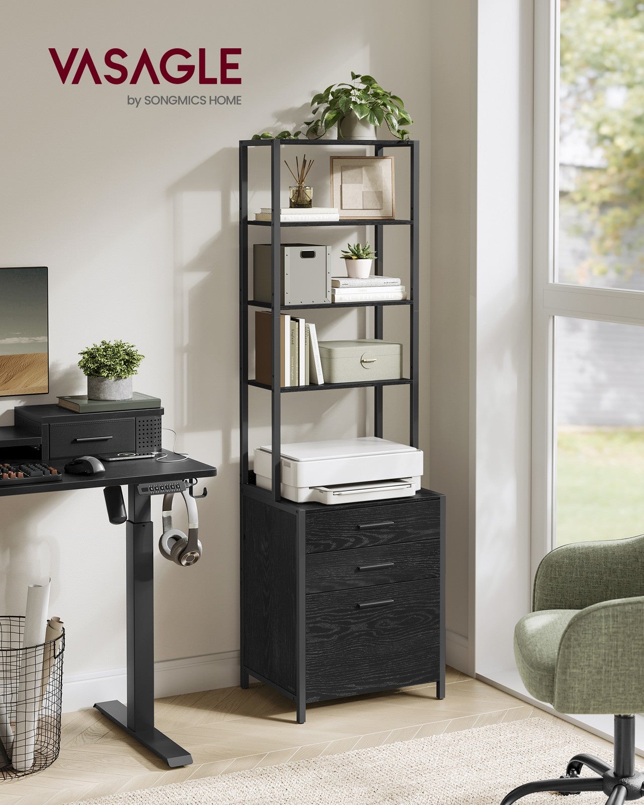 Home Office Filing Cabinet with Height-Adjustable Open Shelves - image 14