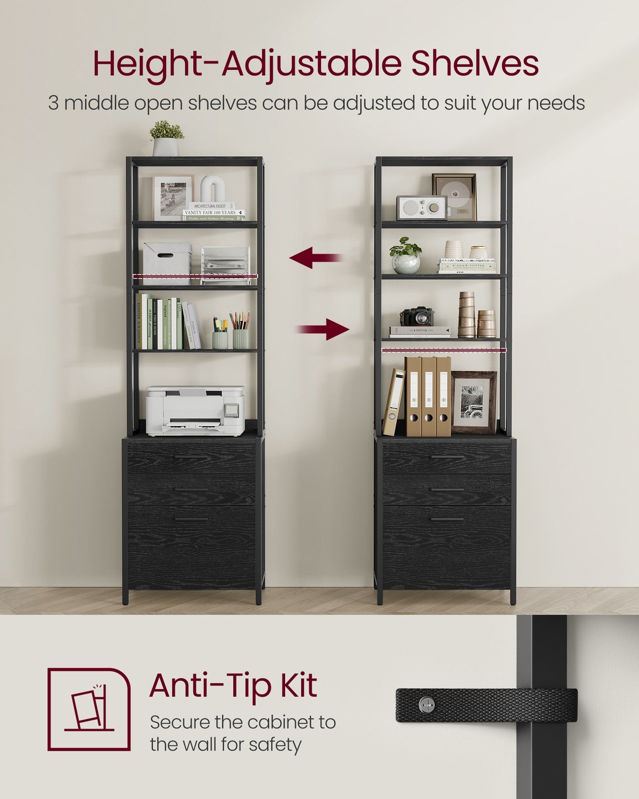 Home Office Filing Cabinet with Height-Adjustable Open Shelves - image 17