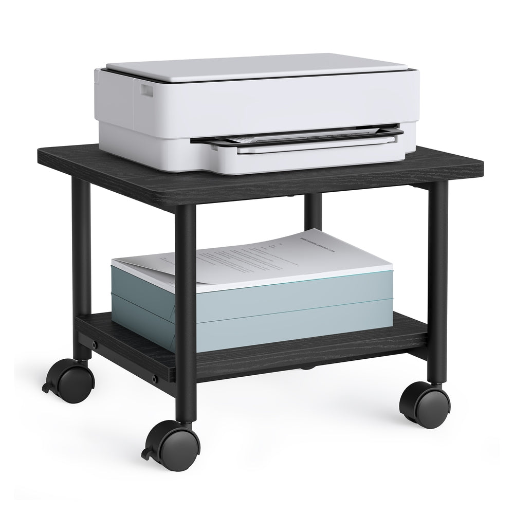 Under Desk Printer Stand and Mobile Machine Cart with Shelf Heavy Duty Storage Rack for Office Home Black
