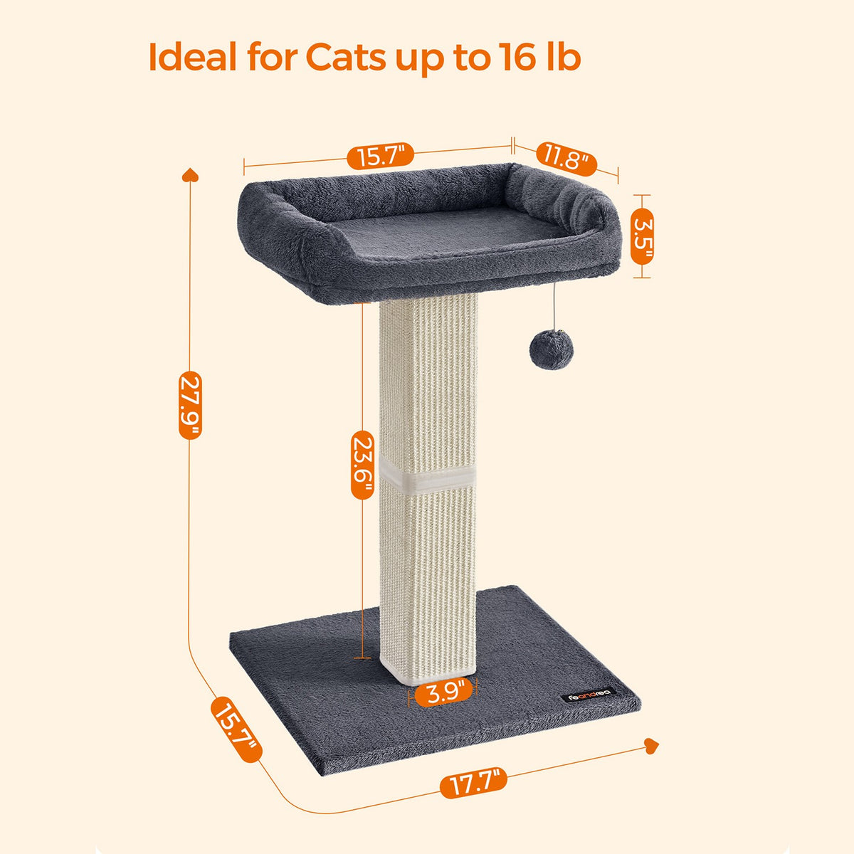Cat Scratching Post with Plush Perch, 27.9-Inch