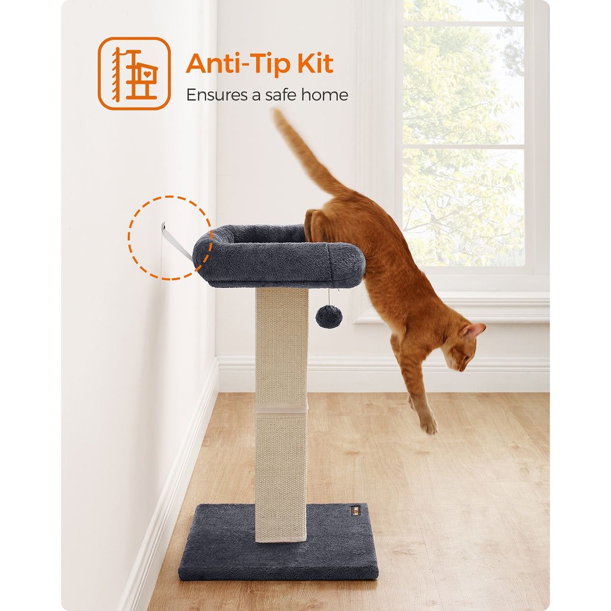 Cat Scratching Post with Plush Perch, 27.9-Inch