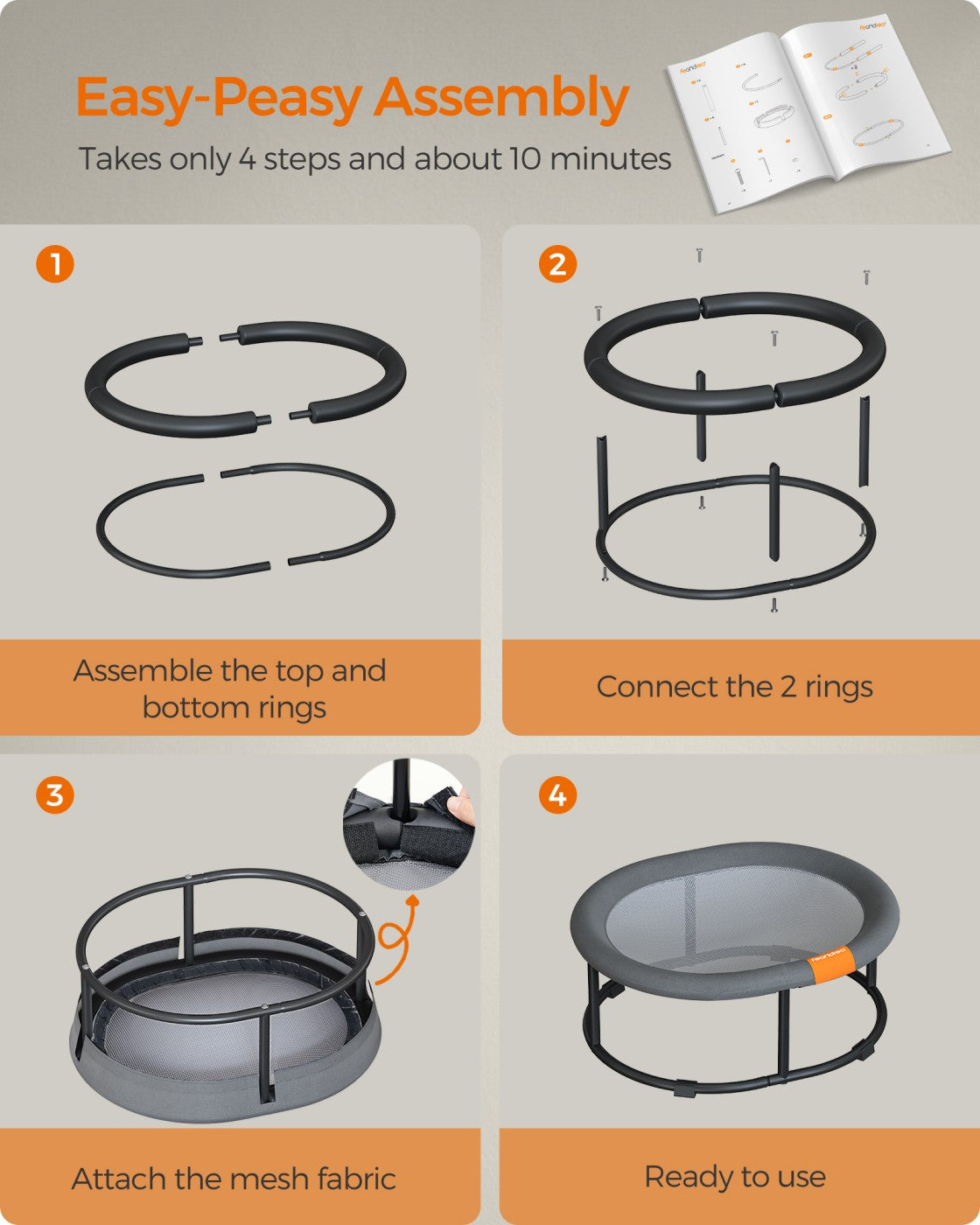 Elevated Oval Dog Bed for Small and Large Dogs Gray
