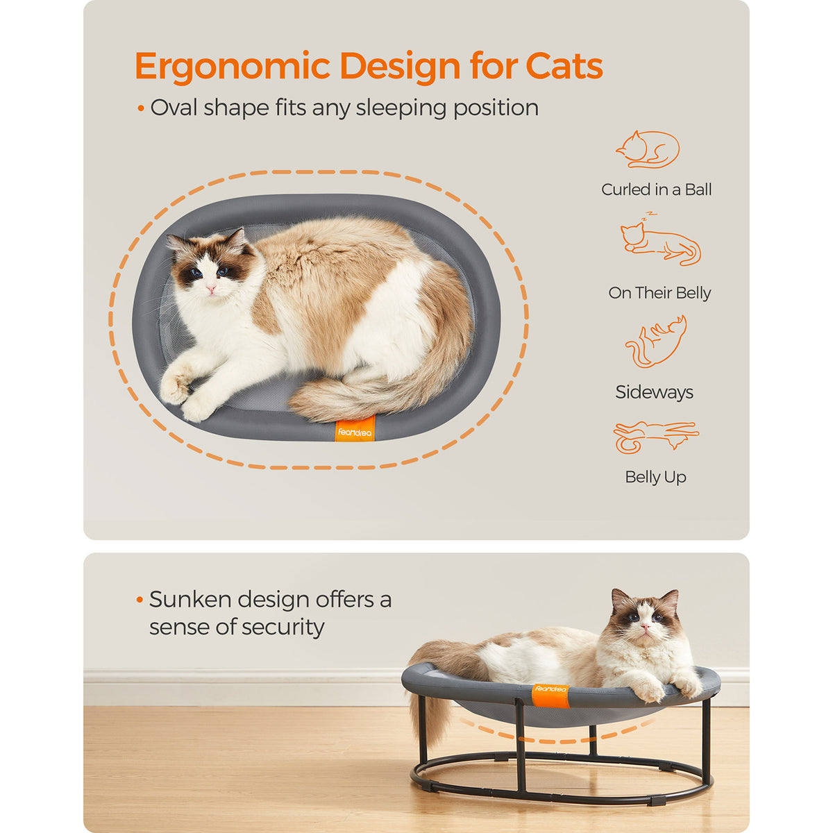 Elevated Oval Dog Bed for Small and Large Dogs Gray