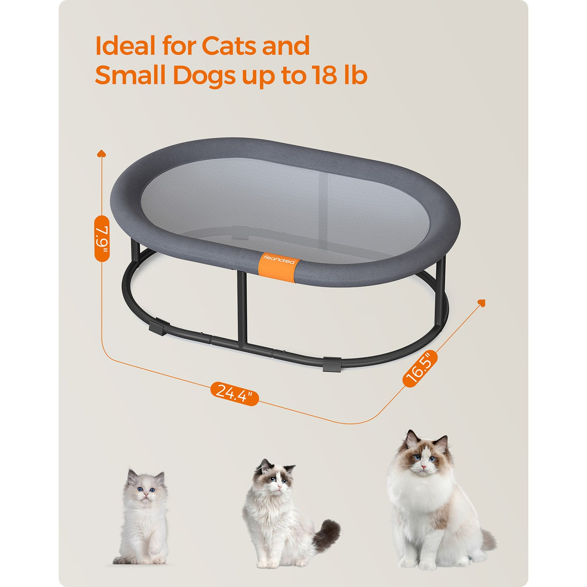 Elevated Oval Dog Bed for Small and Large Dogs Gray