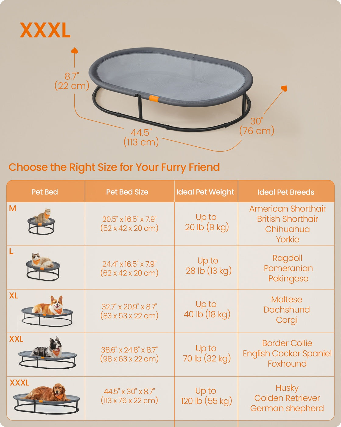 Elevated Oval Dog Bed for Small and Large Dogs Gray