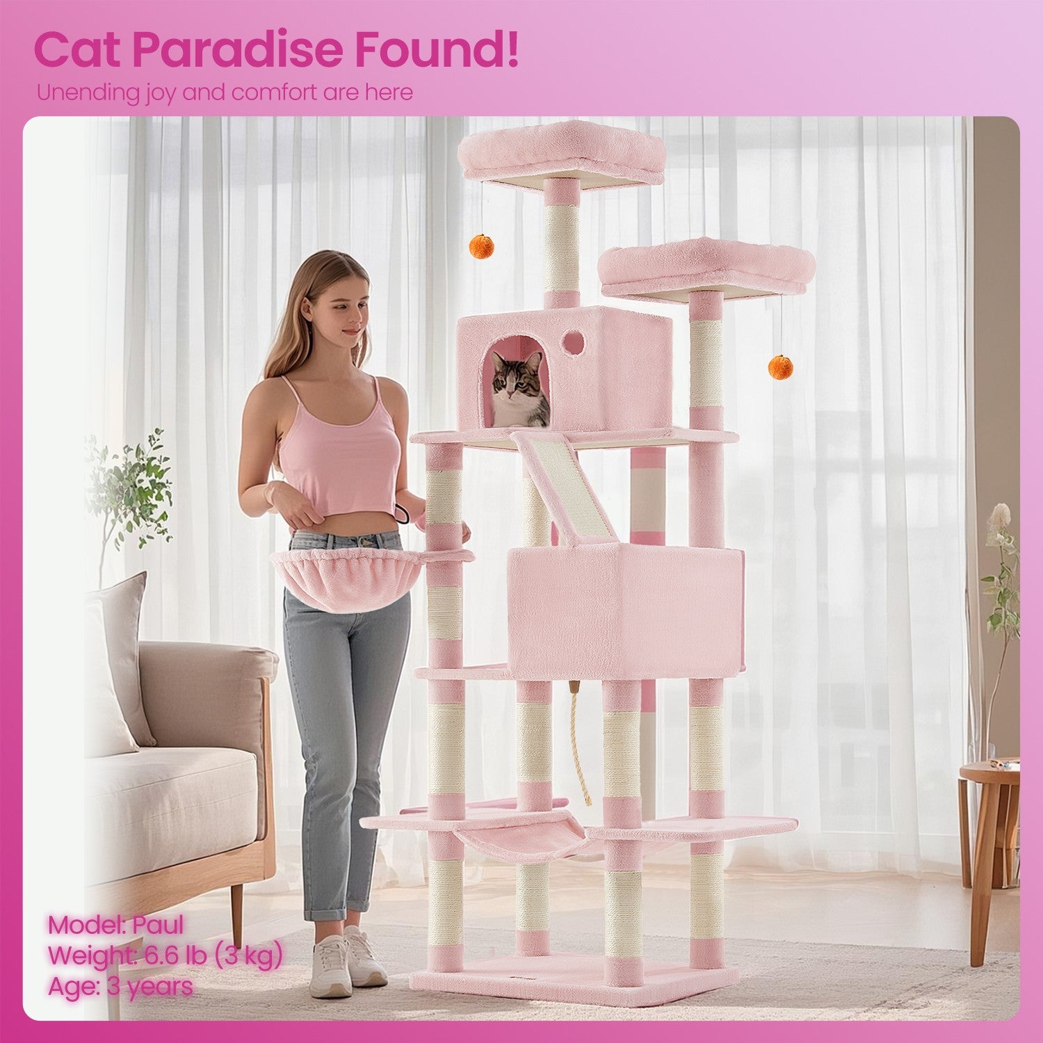 Large cat tree with scratching posts hammock and perches for indoor cats - image 1